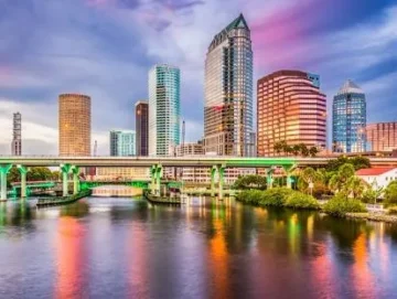 Downtown Tampa Florida dusk time city scape