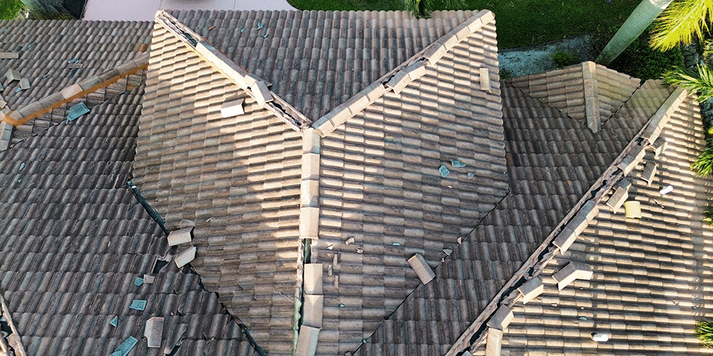 Tile Roof in Tampa Florida with significant wind damage to tiles