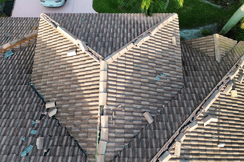 Tile Roof in Tampa Florida with significant wind damage to tiles
