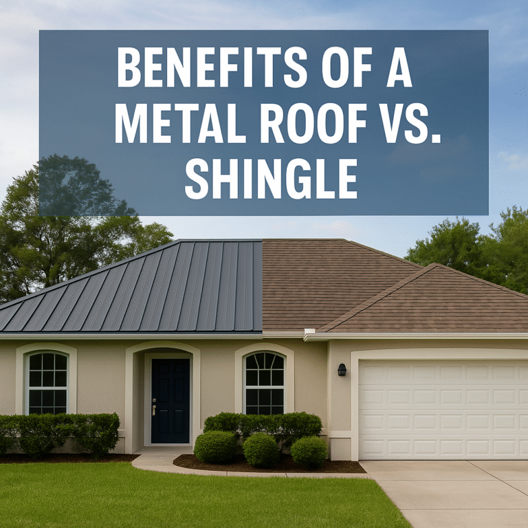 Florida home showing benefits of metal roof over shingles with split-roof design